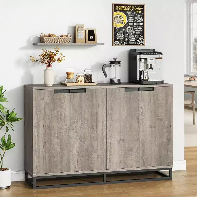 55Inch Sideboard Buffet Cabinet,Accent Cabinet with 4 Doors and Adjustable Shelves,Kitchen Sideboard Storage Cabinet,Dining Room,Entryway,Living Room