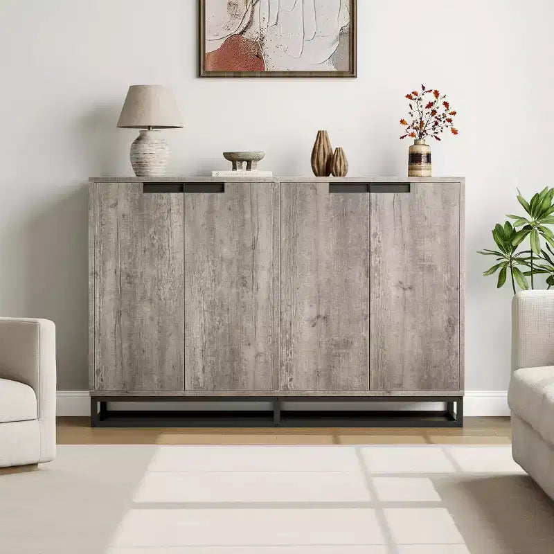 55Inch Sideboard Buffet Cabinet,Accent Cabinet with 4 Doors and Adjustable Shelves,Kitchen Sideboard Storage Cabinet,Dining Room,Entryway,Living Room