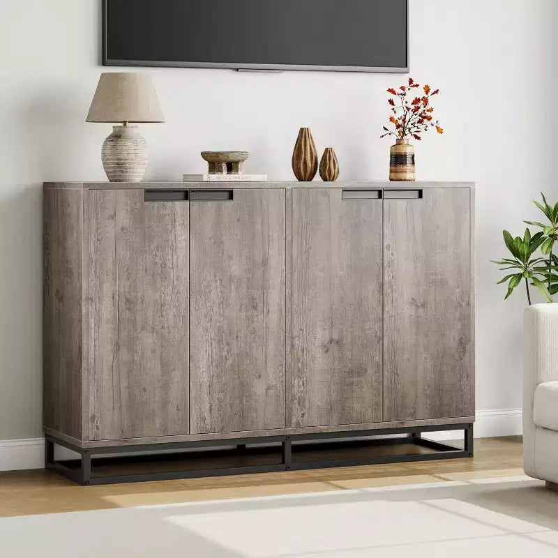 55Inch Sideboard Buffet Cabinet,Accent Cabinet with 4 Doors and Adjustable Shelves,Kitchen Sideboard Storage Cabinet,Dining Room,Entryway,Living Room