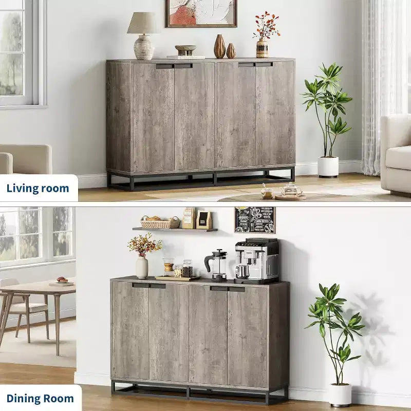 55Inch Sideboard Buffet Cabinet,Accent Cabinet with 4 Doors and Adjustable Shelves,Kitchen Sideboard Storage Cabinet,Dining Room,Entryway,Living Room