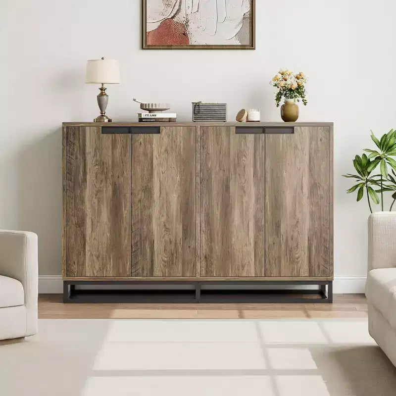 55Inch Sideboard Buffet Cabinet,Accent Cabinet with 4 Doors and Adjustable Shelves,Kitchen Sideboard Storage Cabinet,Dining Room,Entryway,Living Room