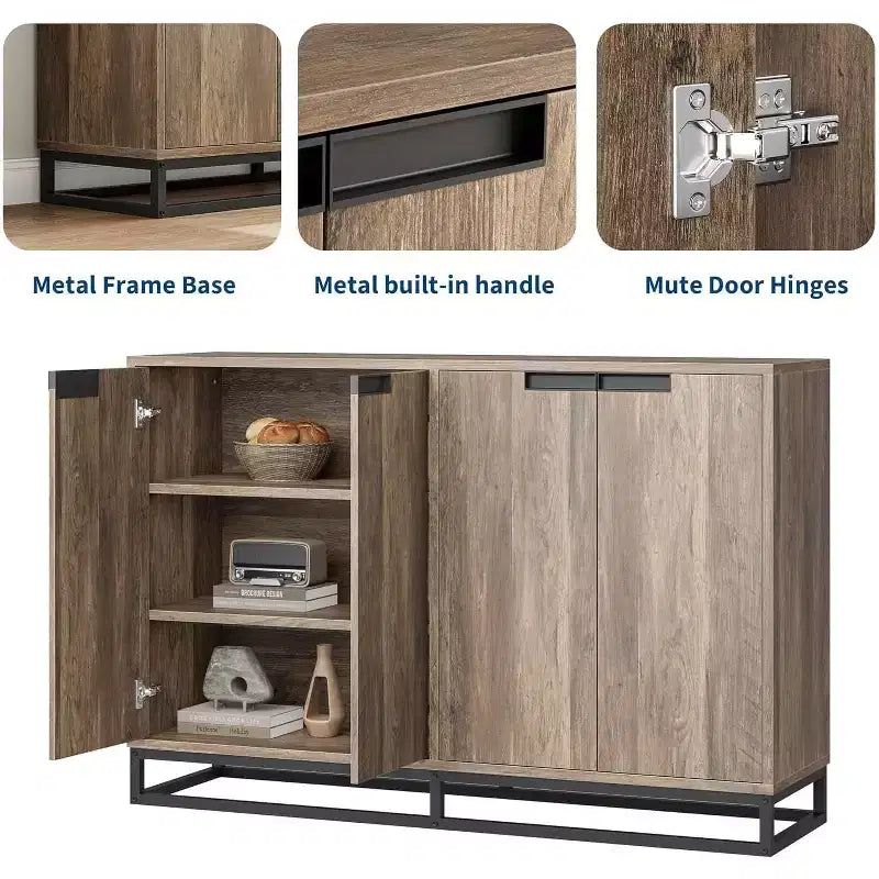 55Inch Sideboard Buffet Cabinet,Accent Cabinet with 4 Doors and Adjustable Shelves,Kitchen Sideboard Storage Cabinet,Dining Room,Entryway,Living Room