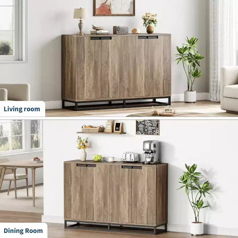 55Inch Sideboard Buffet Cabinet,Accent Cabinet with 4 Doors and Adjustable Shelves,Kitchen Sideboard Storage Cabinet,Dining Room,Entryway,Living Room