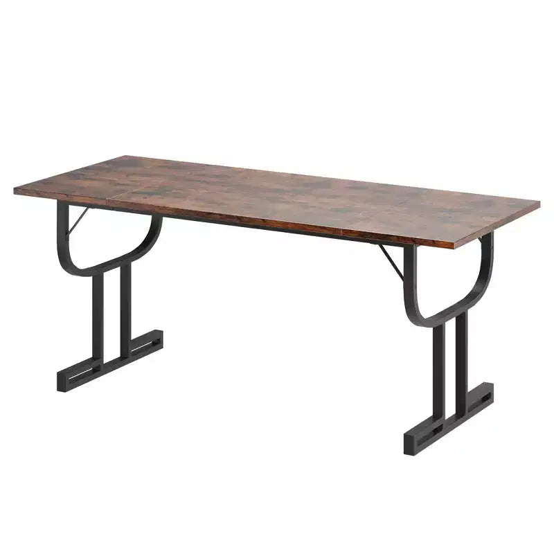 70.9 Inch Dining Table, Heavy Metal Support Legs, Wine Glass Leg Type Kitchen Table, Wear-Resistant Thickened Wooden Table Top for Dining Room