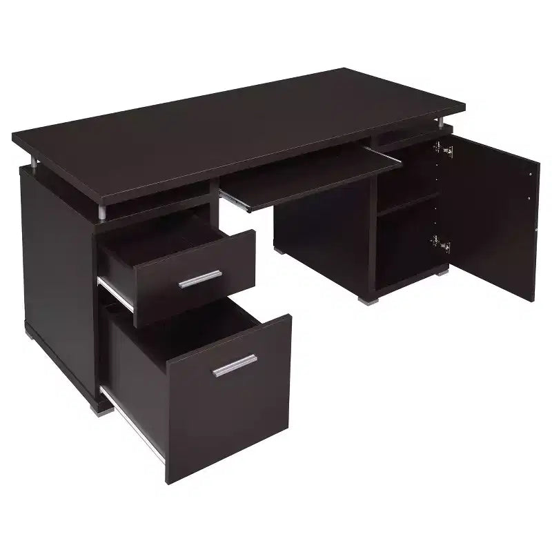 55" Wooden Writing Desk with 2 Drawers, 1 Cabinet, 1 Open Shelf and Door for Home Office or Study