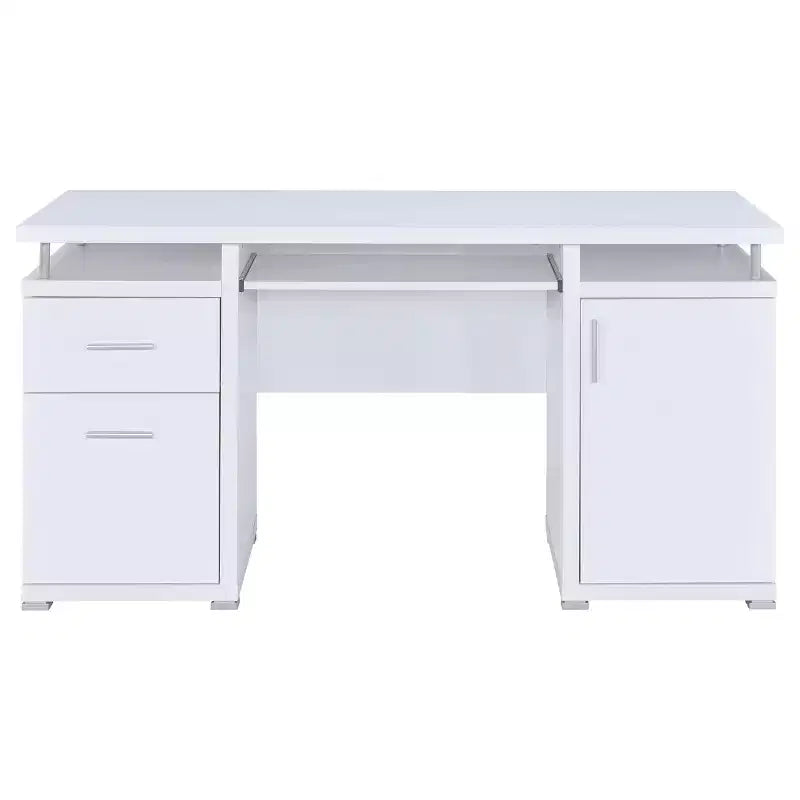 55" Wooden Writing Desk with 2 Drawers, 1 Cabinet, 1 Open Shelf and Door for Home Office or Study