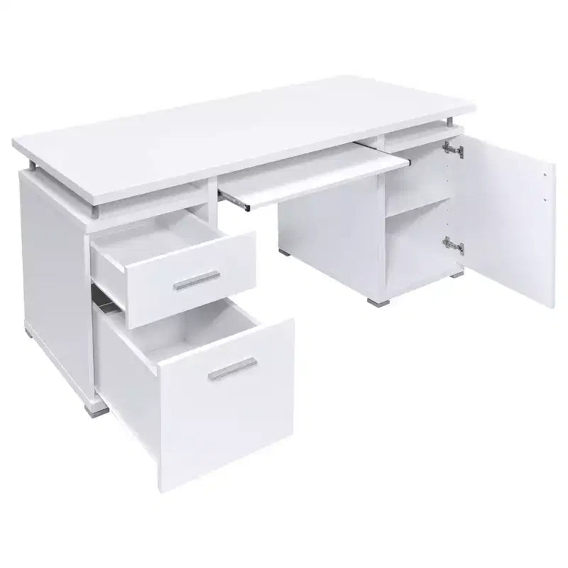 55" Wooden Writing Desk with 2 Drawers, 1 Cabinet, 1 Open Shelf and Door for Home Office or Study