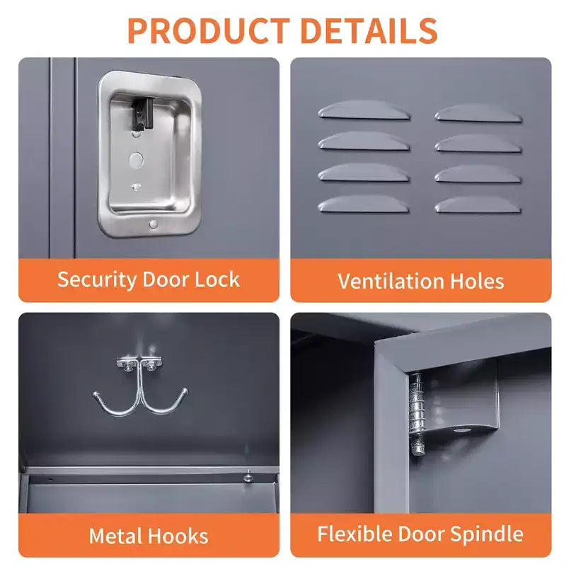 72"H 6-Door Metal Locker Cabinet, Gray Steel Storage with Independent Locks for Gym, Office or School