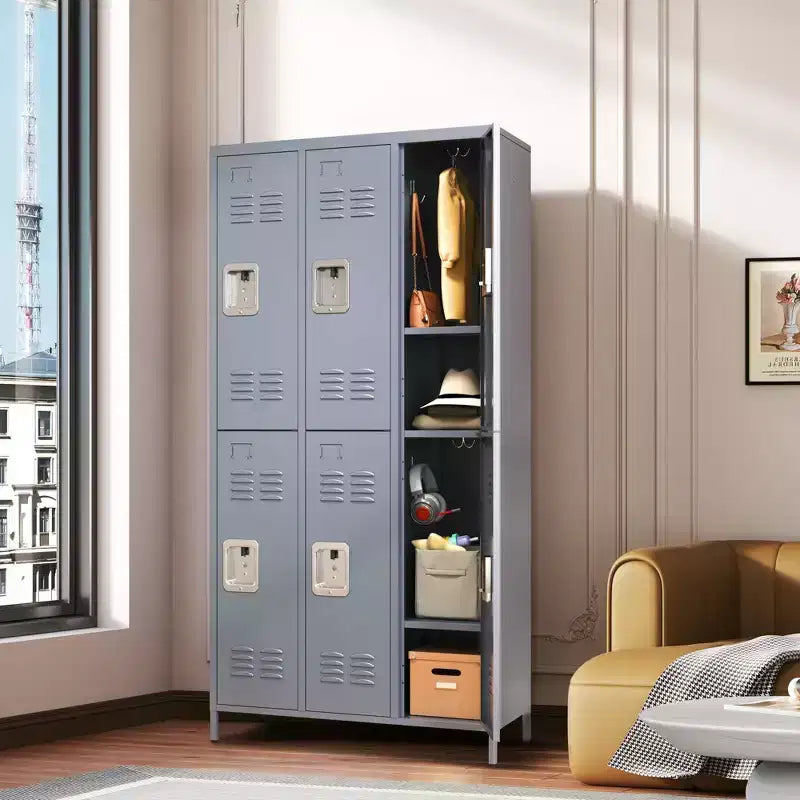 72"H 6-Door Metal Locker Cabinet, Gray Steel Storage with Independent Locks for Gym, Office or School