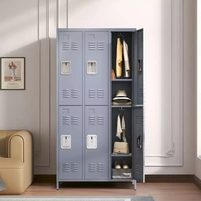 72"H 6-Door Metal Locker Cabinet, Gray Steel Storage with Independent Locks for Gym, Office or School