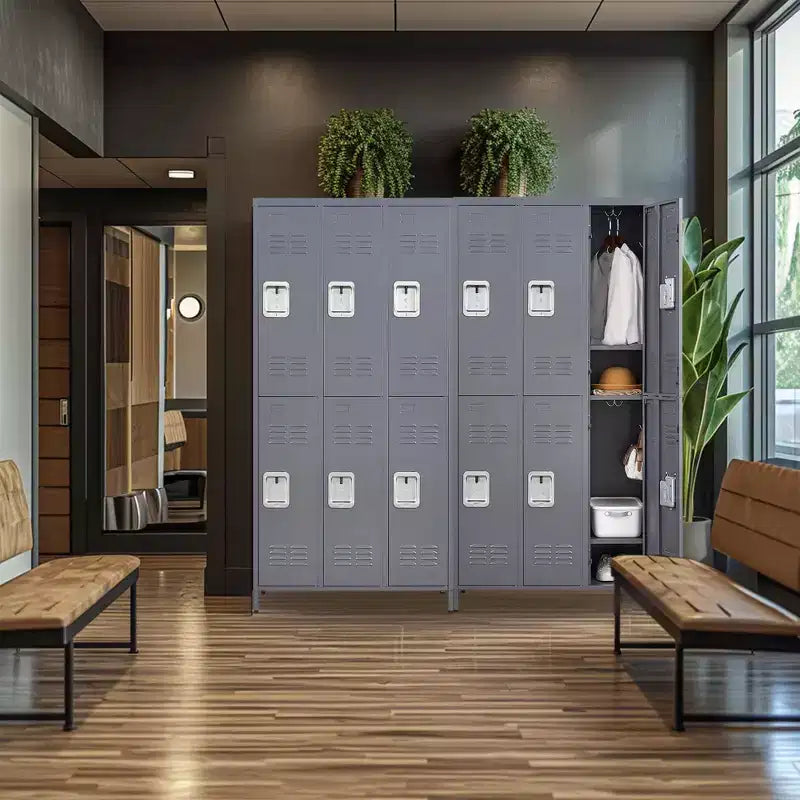 72"H 6-Door Metal Locker Cabinet, Gray Steel Storage with Independent Locks for Gym, Office or School