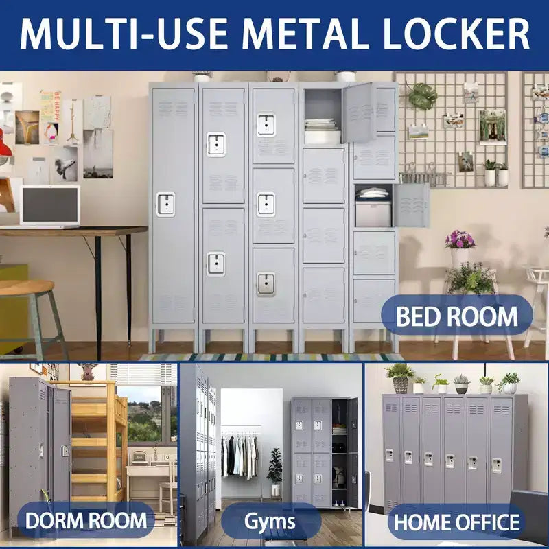 72"H 6-Door Metal Locker Cabinet, Gray Steel Storage with Independent Locks for Gym, Office or School