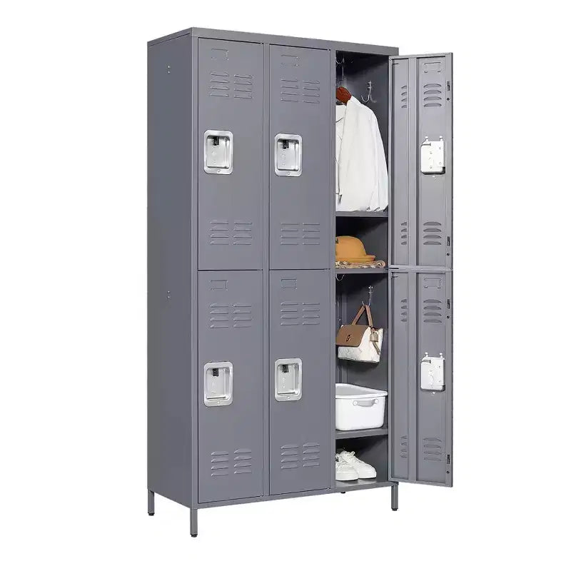 72"H 6-Door Metal Locker Cabinet, Gray Steel Storage with Independent Locks for Gym, Office or School