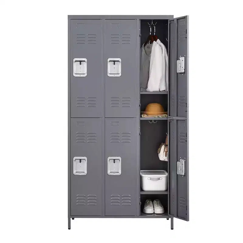 72"H 6-Door Metal Locker Cabinet, Gray Steel Storage with Independent Locks for Gym, Office or School