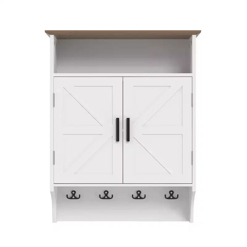 Wall-Mounted Bathroom Cabinet with Adjustable Shelves & Hooks, Space-Saving Storage, White