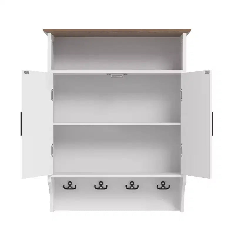 Wall-Mounted Bathroom Cabinet with Adjustable Shelves & Hooks, Space-Saving Storage, White