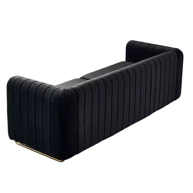 84" Modern Velvet Upholstered 3-Seater Sofa with Gold Metal Legs and Rolled Arms for Living Room