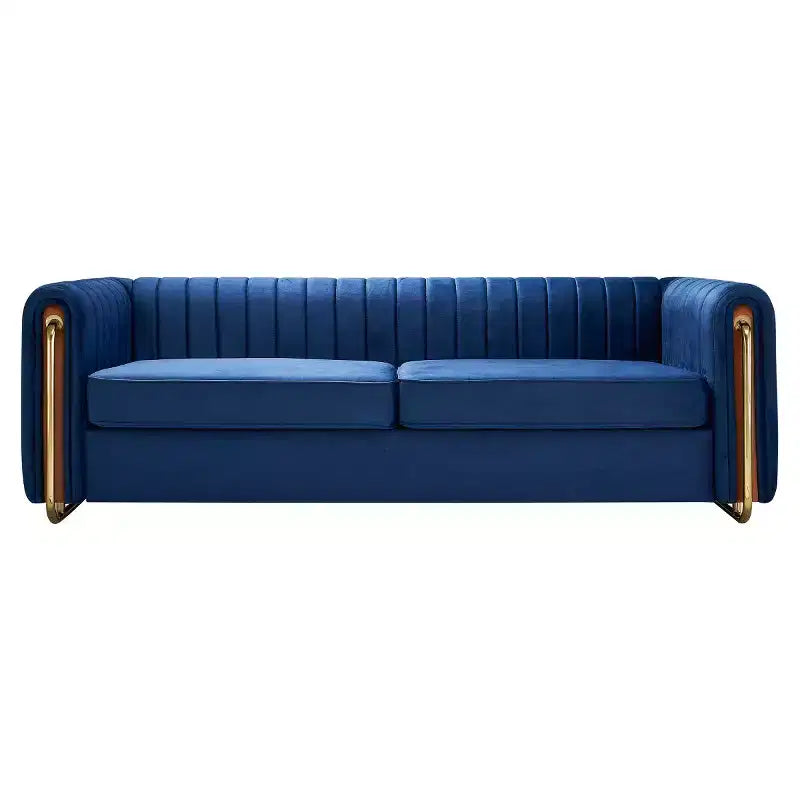 84" Modern Velvet Upholstered 3-Seater Sofa with Gold Metal Legs and Rolled Arms for Living Room