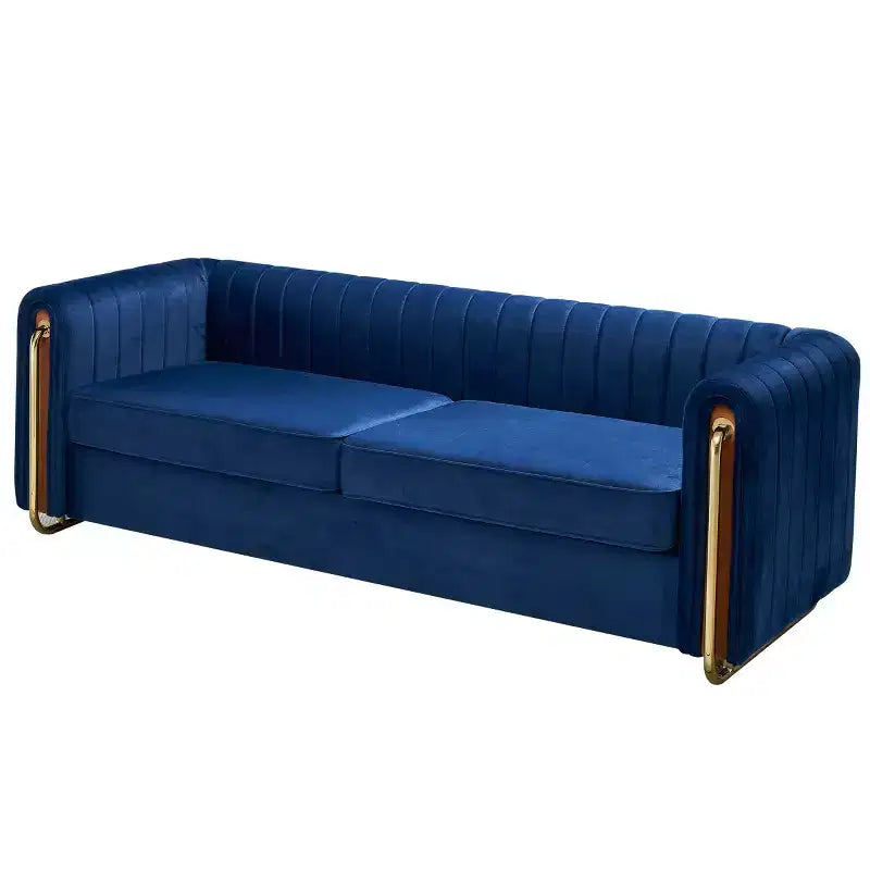84" Modern Velvet Upholstered 3-Seater Sofa with Gold Metal Legs and Rolled Arms for Living Room