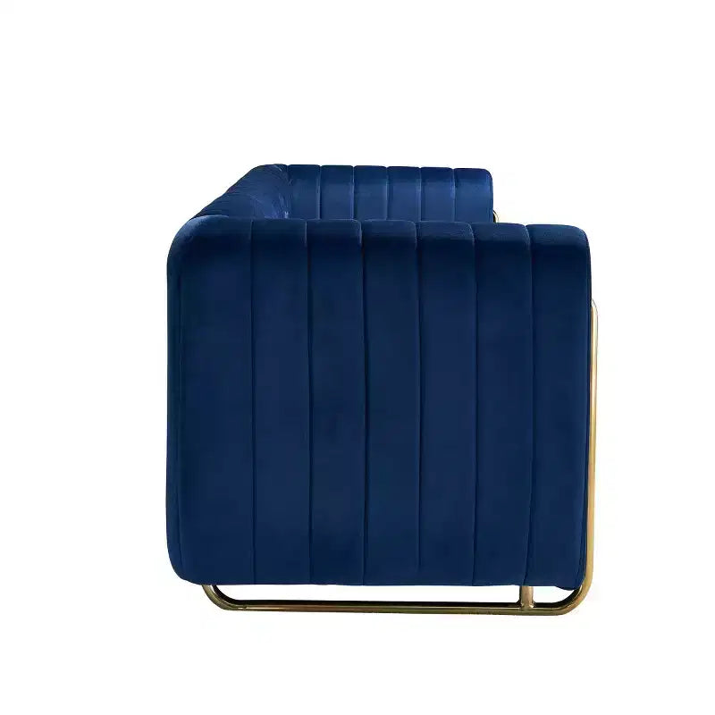 84" Modern Velvet Upholstered 3-Seater Sofa with Gold Metal Legs and Rolled Arms for Living Room
