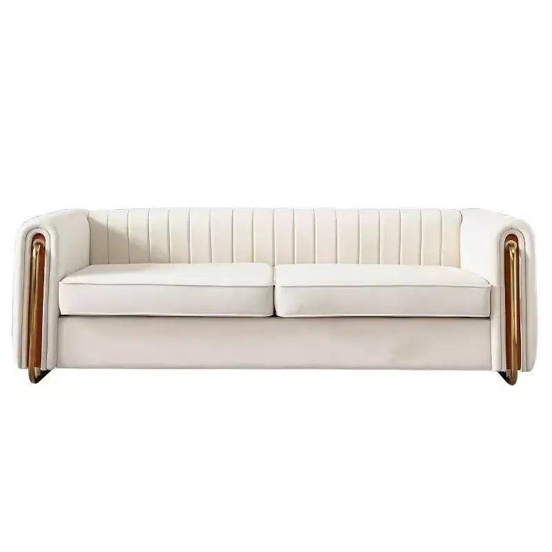 84" Modern Velvet Upholstered 3-Seater Sofa with Gold Metal Legs and Rolled Arms for Living Room