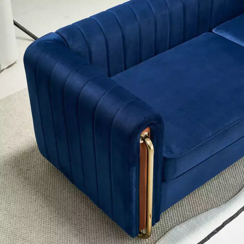 84" Modern Velvet Upholstered 3-Seater Sofa with Gold Metal Legs and Rolled Arms for Living Room