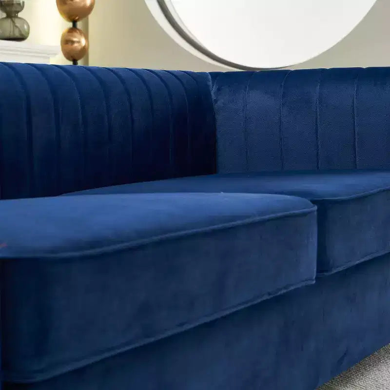 84" Modern Velvet Upholstered 3-Seater Sofa with Gold Metal Legs and Rolled Arms for Living Room