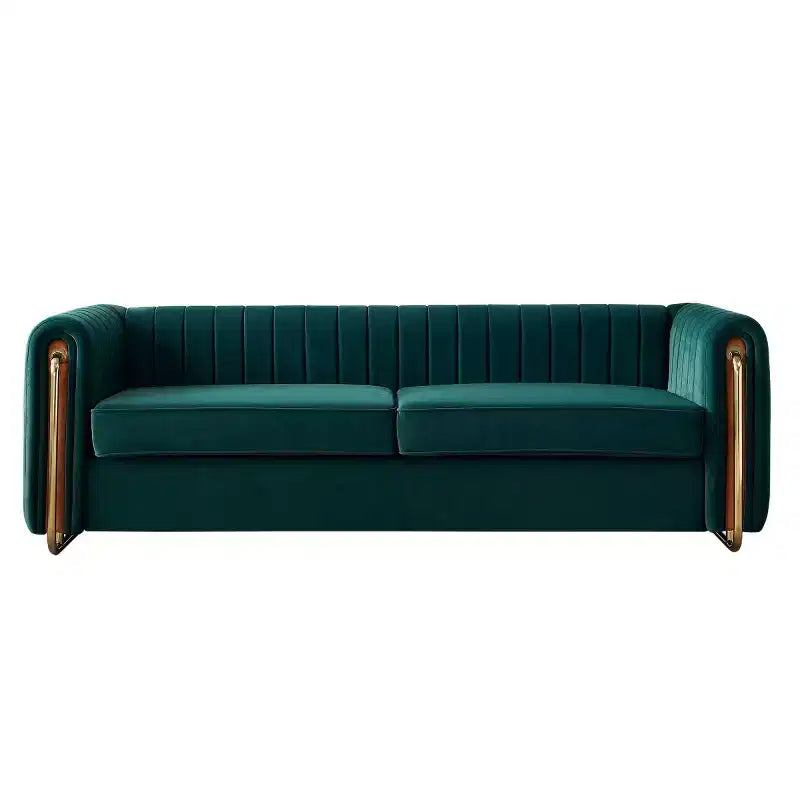 84" Modern Velvet Upholstered 3-Seater Sofa with Gold Metal Legs and Rolled Arms for Living Room