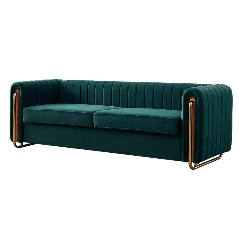 84" Modern Velvet Upholstered 3-Seater Sofa with Gold Metal Legs and Rolled Arms for Living Room