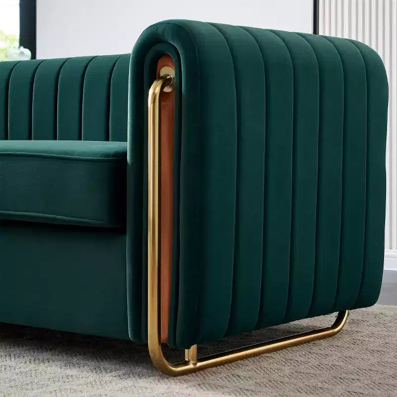 84" Modern Velvet Upholstered 3-Seater Sofa with Gold Metal Legs and Rolled Arms for Living Room