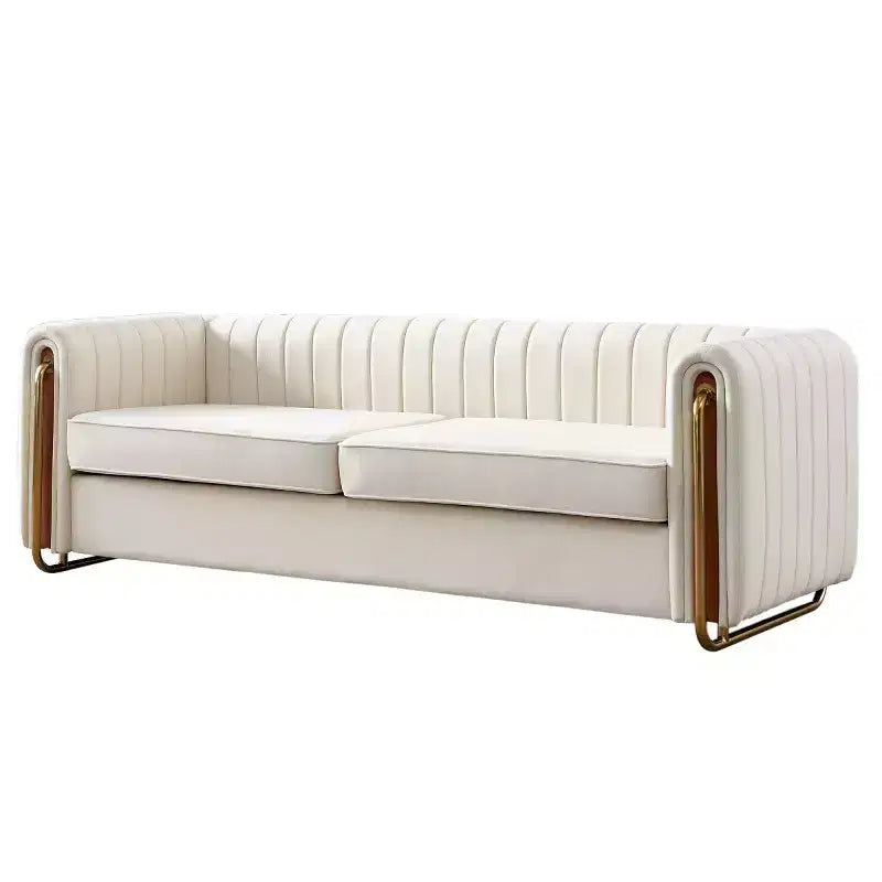 84" Modern Velvet Upholstered 3-Seater Sofa with Gold Metal Legs and Rolled Arms for Living Room