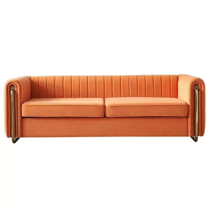 84" Modern Velvet Upholstered 3-Seater Sofa with Gold Metal Legs and Rolled Arms for Living Room
