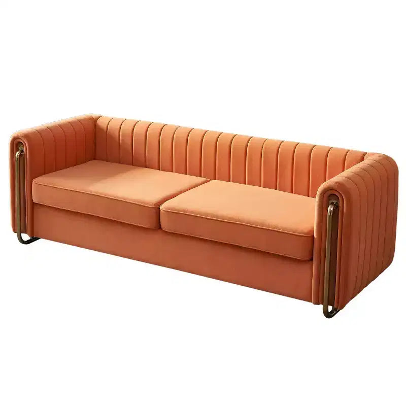 84" Modern Velvet Upholstered 3-Seater Sofa with Gold Metal Legs and Rolled Arms for Living Room