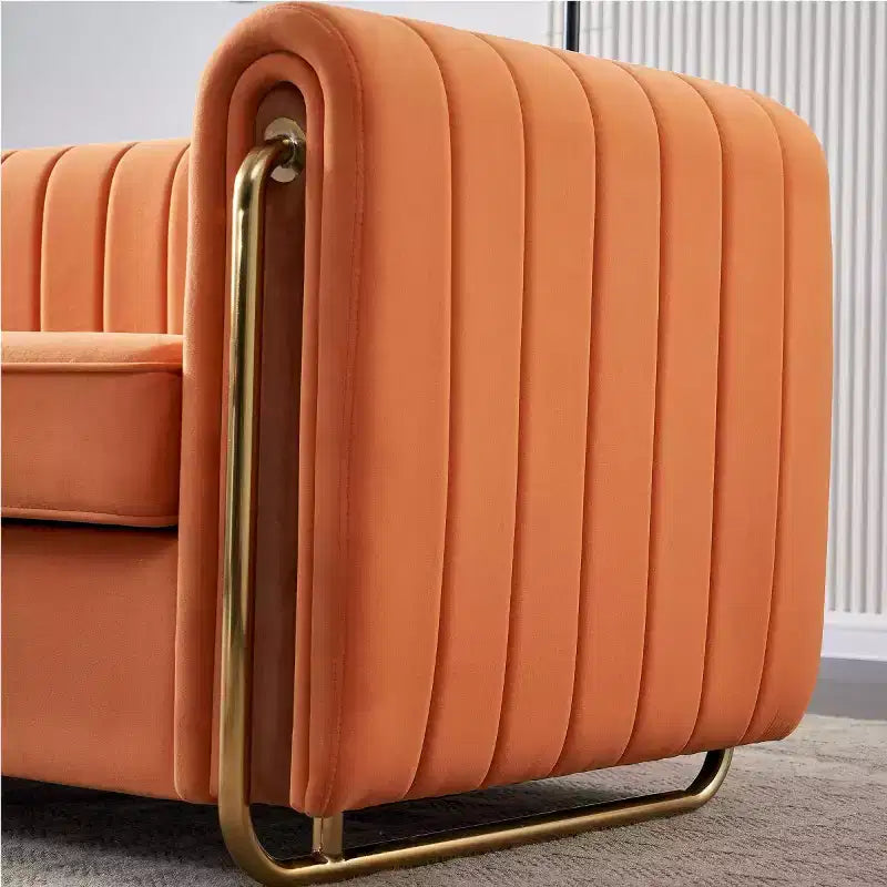 84" Modern Velvet Upholstered 3-Seater Sofa with Gold Metal Legs and Rolled Arms for Living Room