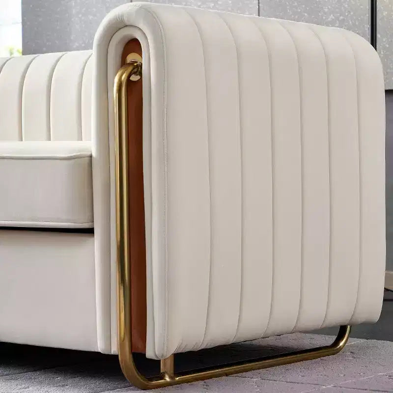 84" Modern Velvet Upholstered 3-Seater Sofa with Gold Metal Legs and Rolled Arms for Living Room