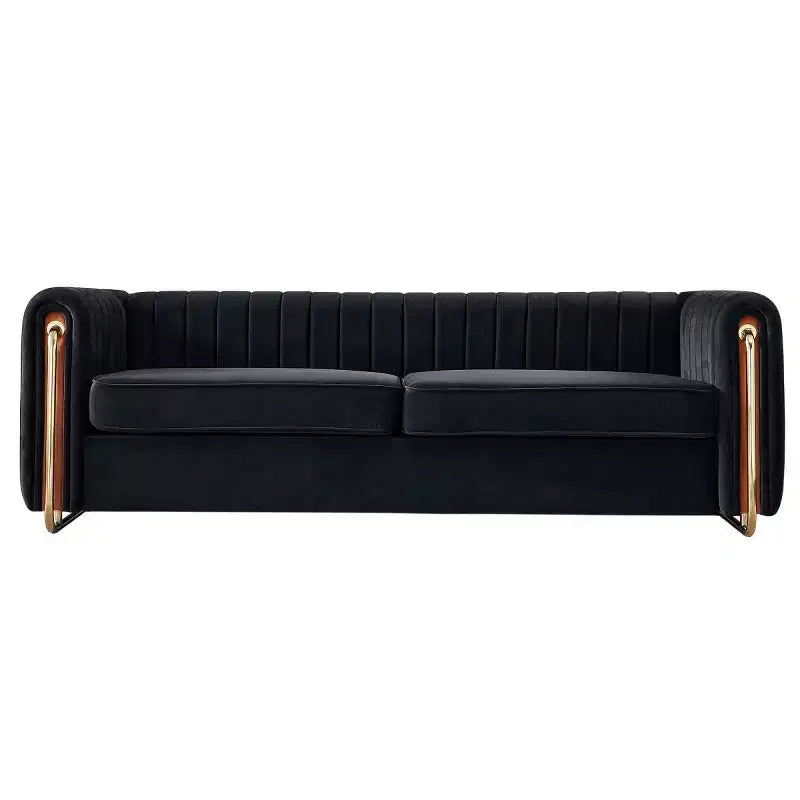 84" Modern Velvet Upholstered 3-Seater Sofa with Gold Metal Legs and Rolled Arms for Living Room