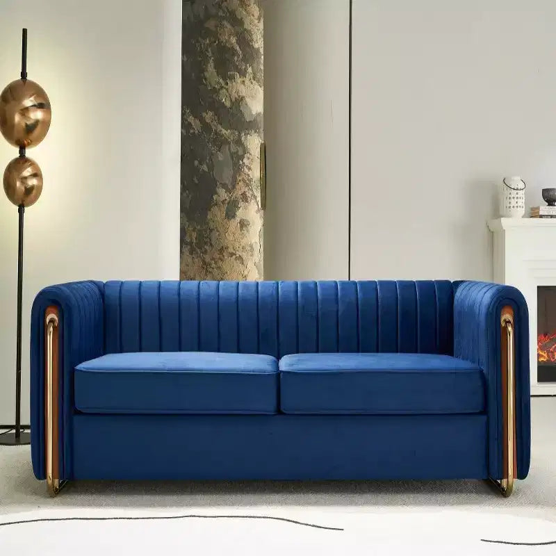 84" Modern Velvet Upholstered 3-Seater Sofa with Gold Metal Legs and Rolled Arms for Living Room
