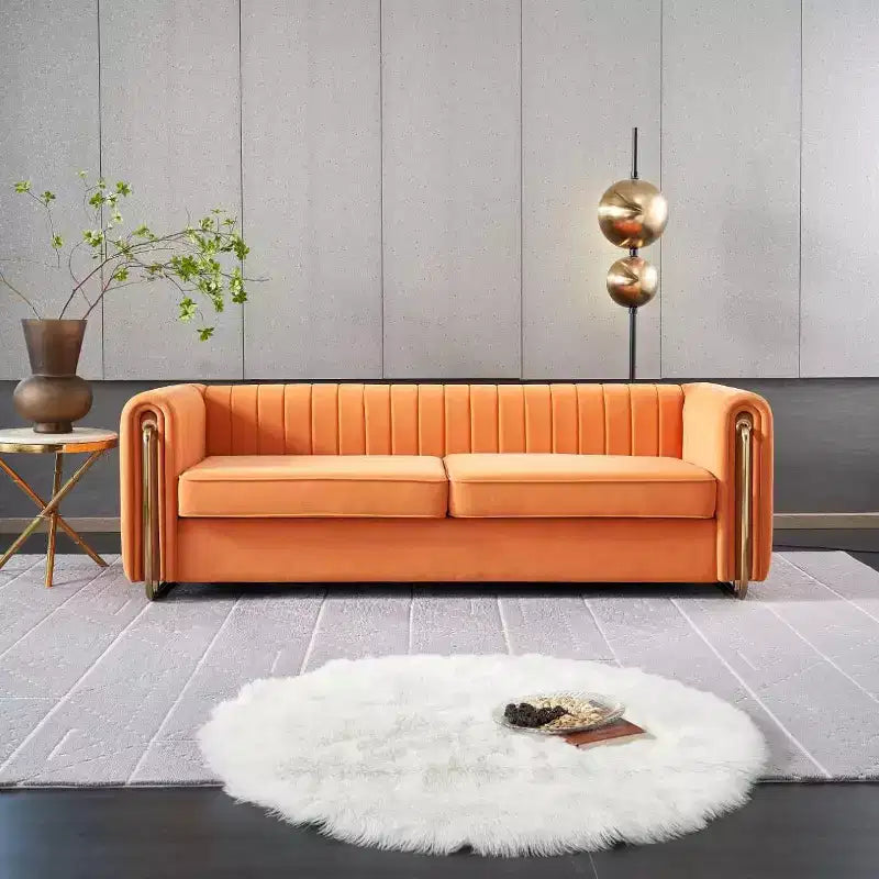 84" Modern Velvet Upholstered 3-Seater Sofa with Gold Metal Legs and Rolled Arms for Living Room