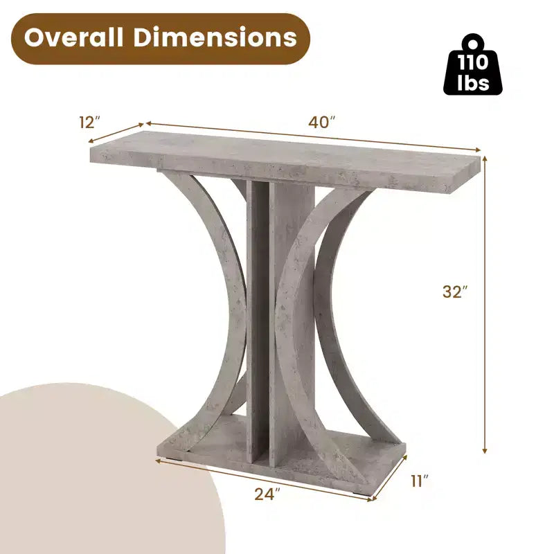40" Rectangular Entryway Console Table with Geometric Metal Frame for Living Room, Gray