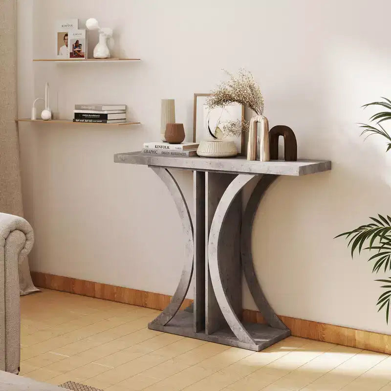 40" Rectangular Entryway Console Table with Geometric Metal Frame for Living Room, Gray
