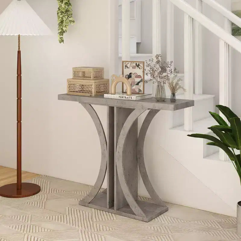 40" Rectangular Entryway Console Table with Geometric Metal Frame for Living Room, Gray