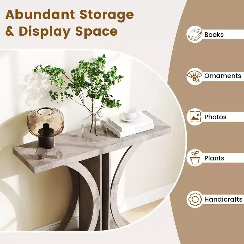 40" Rectangular Entryway Console Table with Geometric Metal Frame for Living Room, Gray