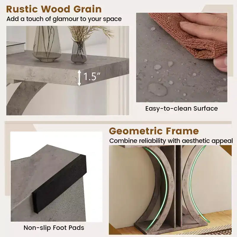 40" Rectangular Entryway Console Table with Geometric Metal Frame for Living Room, Gray
