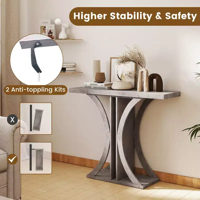 40" Rectangular Entryway Console Table with Geometric Metal Frame for Living Room, Gray