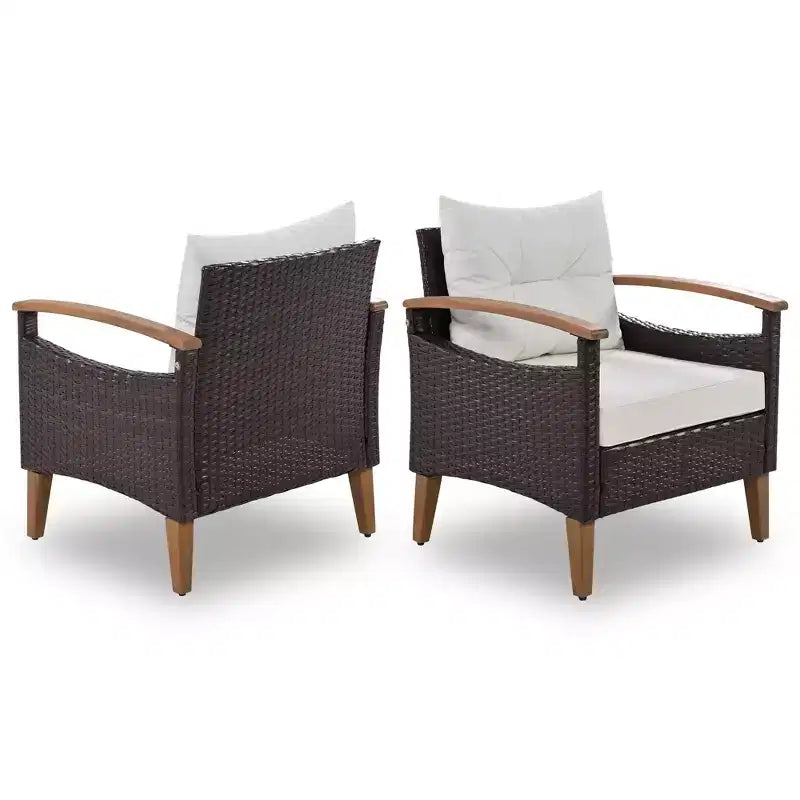 GDFStudio Amelia Salon de jardin modulaire 4 pièces moderne type ferme en rotin PE avec table basse en bois d'acacia et coussins