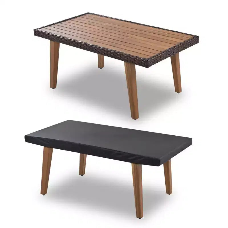 GDFStudio Amelia Salon de jardin modulaire 4 pièces moderne type ferme en rotin PE avec table basse en bois d'acacia et coussins