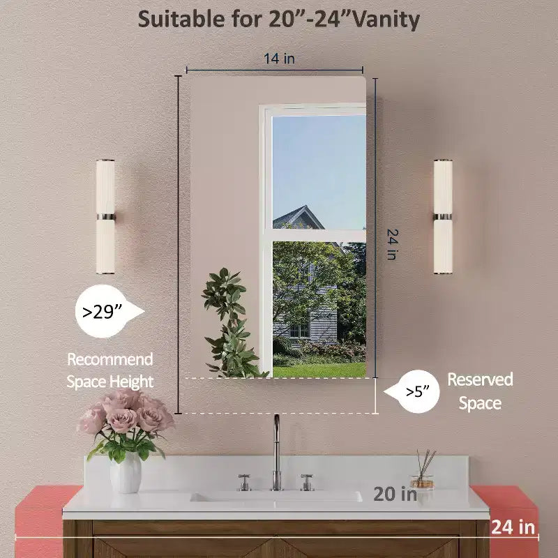 Modern Rounded Corner Metal Frame Medicine Cabinet with Mirror Door,Wall Mounted Bathroom Cabinet