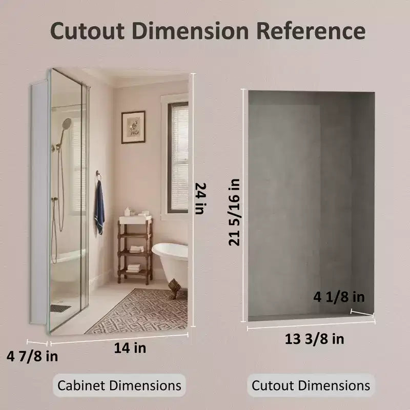 Modern Rounded Corner Metal Frame Medicine Cabinet with Mirror Door,Wall Mounted Bathroom Cabinet