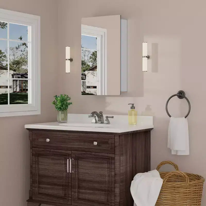 Modern Rounded Corner Metal Frame Medicine Cabinet with Mirror Door,Wall Mounted Bathroom Cabinet