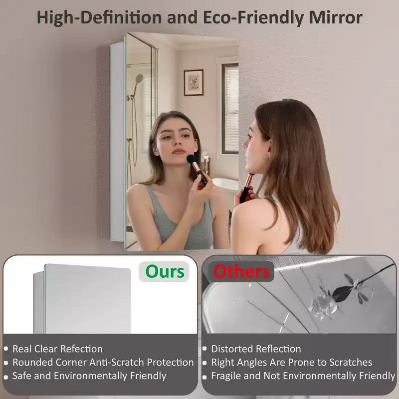 Modern Rounded Corner Metal Frame Medicine Cabinet with Mirror Door,Wall Mounted Bathroom Cabinet